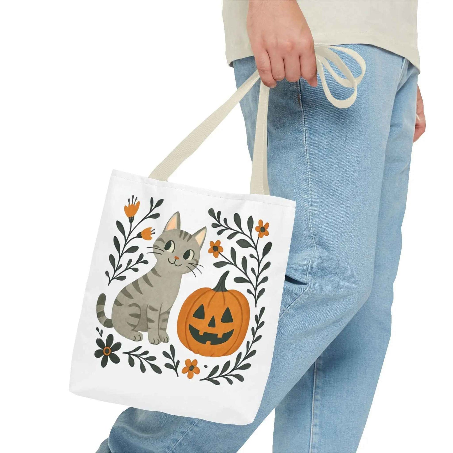 Adorable Cat Pumpkin Tote Bag