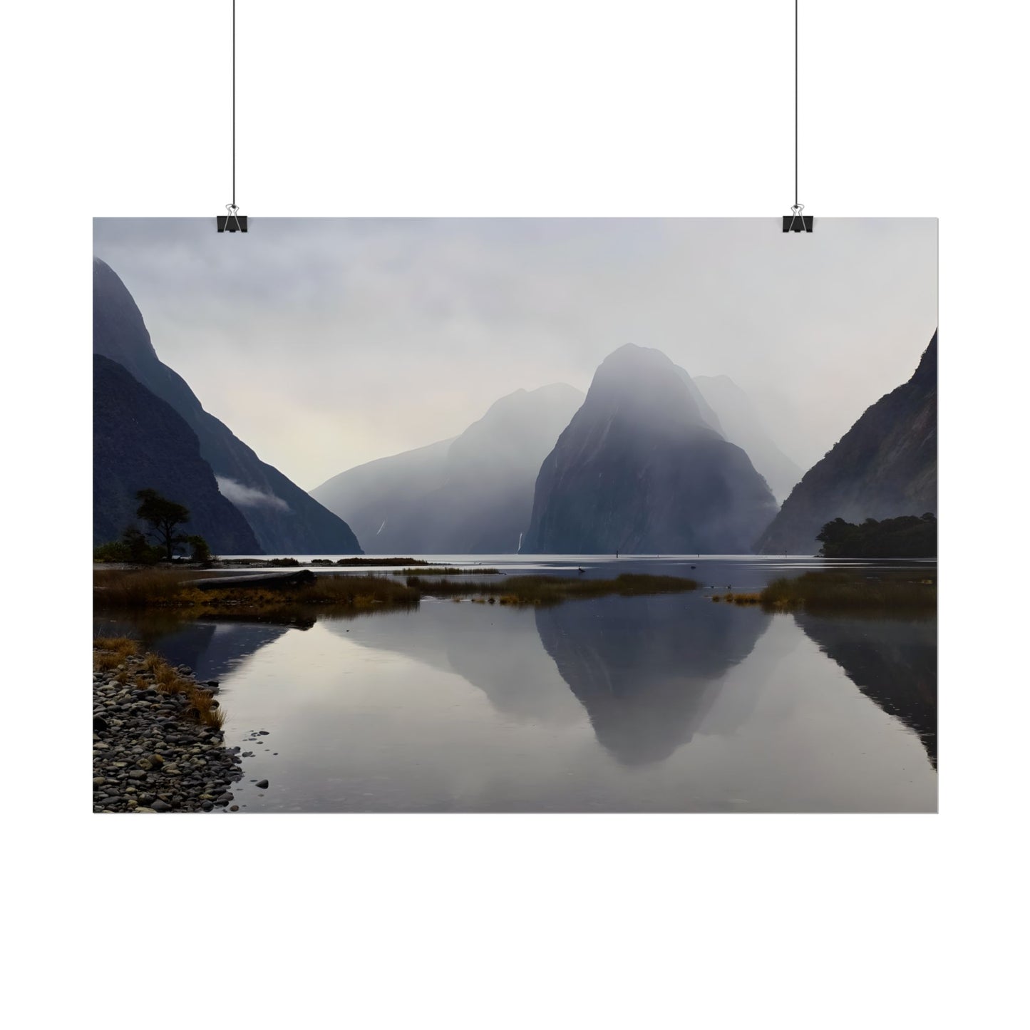 Misty Milford Sound New Zealand Landscape Photo Rolled Poster Wall Art
