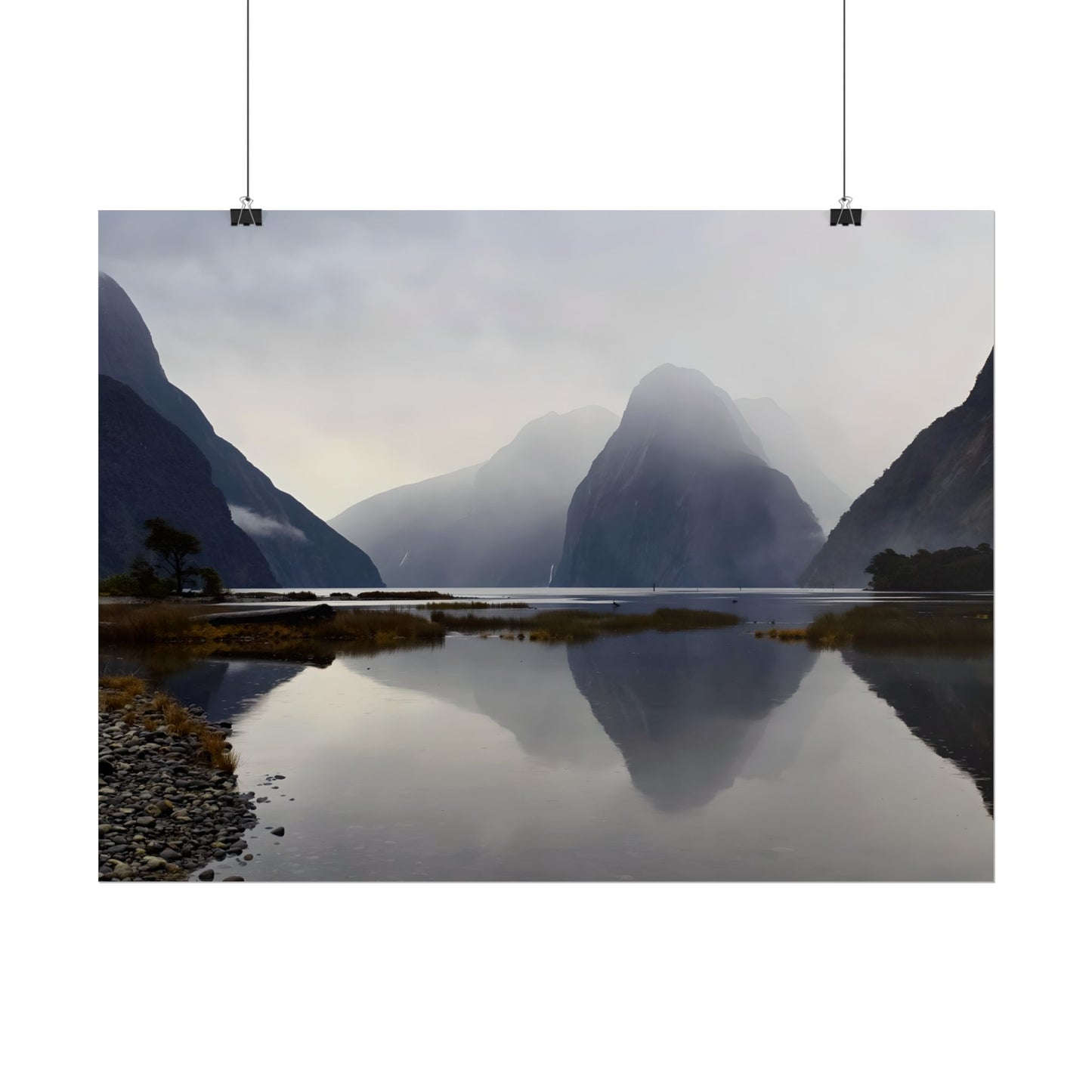 Misty Milford Sound New Zealand Landscape Photo Rolled Poster Wall Art