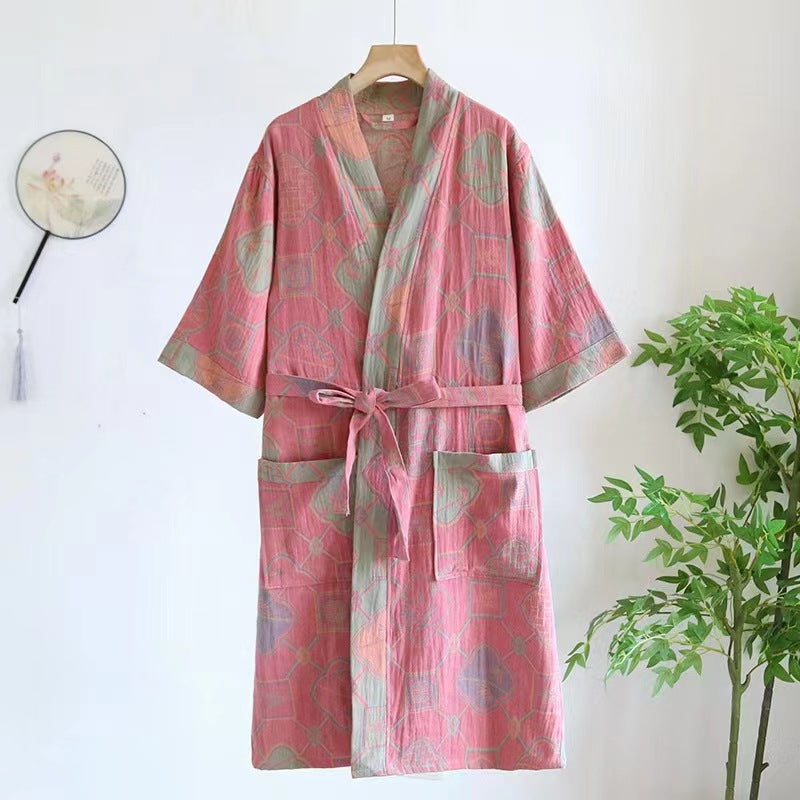 Women's Japanese Style Cotton Gauze Kimono Nightgown