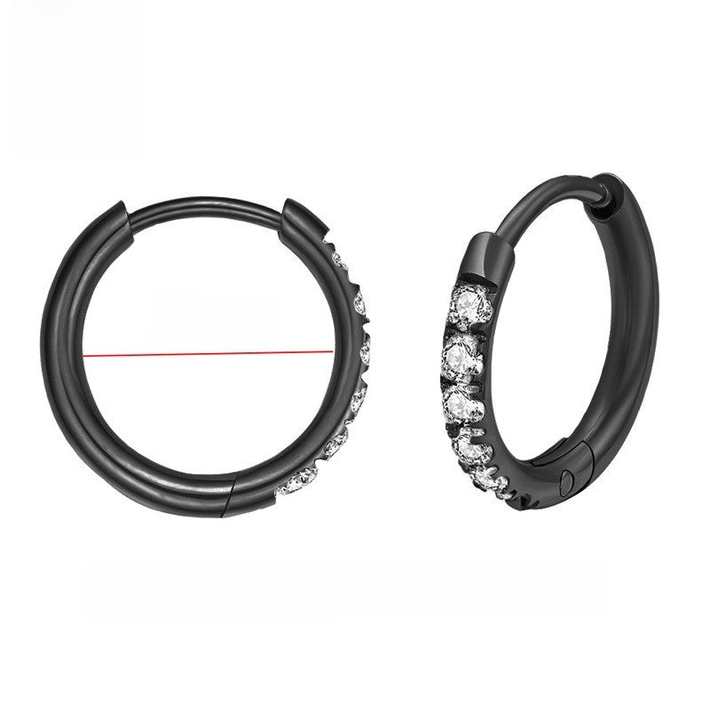 Stainless Steel Diamond-Set Round Coil Earrings Black 2.010mm one