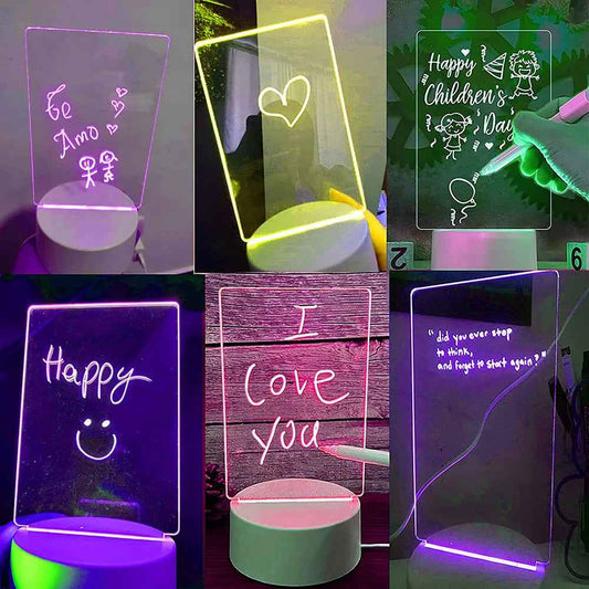 LED Night Light with Note Board and Pen - Color Changing Desktop Lamp for Holiday Decor and Children's Gifts
