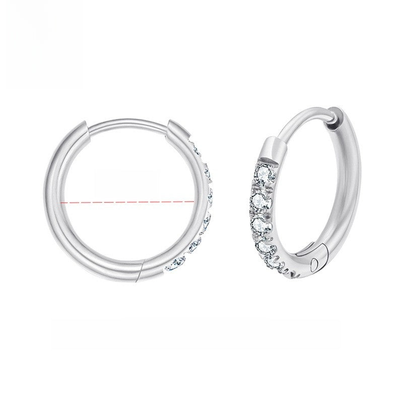 Stainless Steel Diamond-Set Round Coil Earrings Steel color 2.010mm one