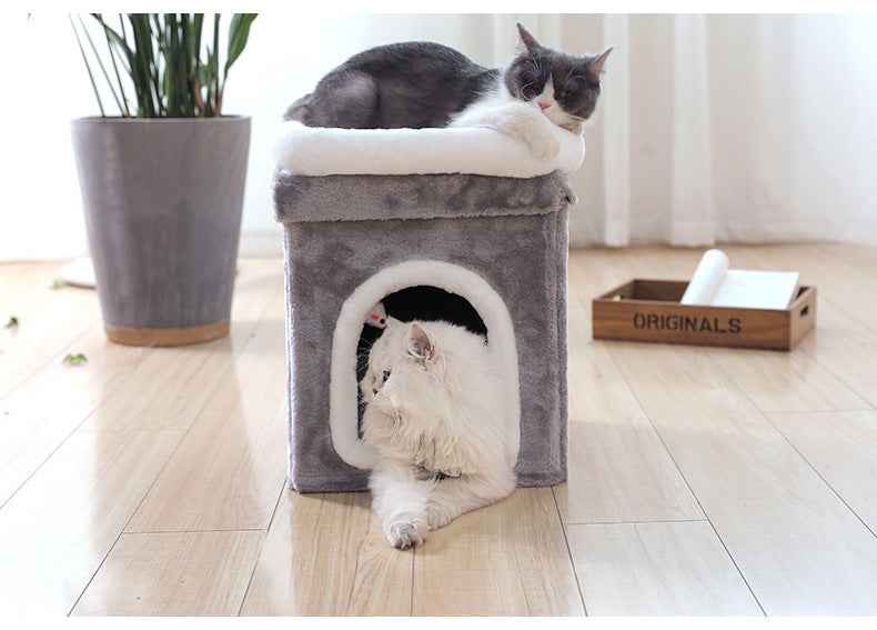 Collapsible Cat House with Bed H 42cm Grey