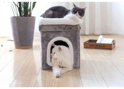 Collapsible Cat House with Bed H 42cm Grey