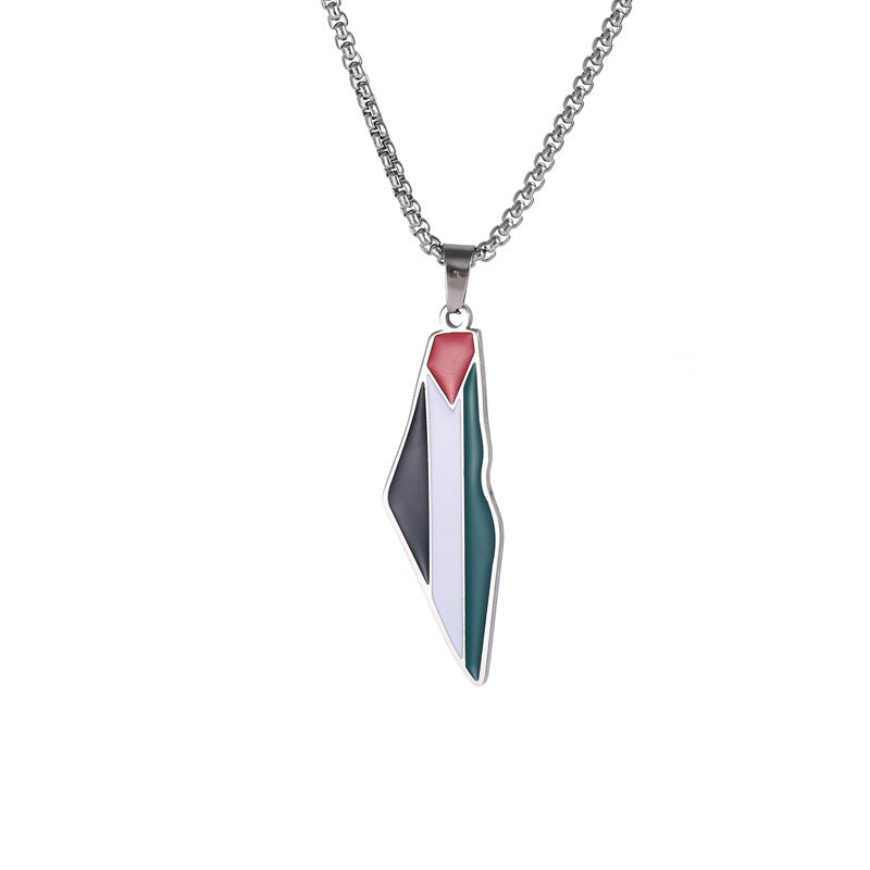 Palestine Pendant Necklace Map necklace steel color pearl chain