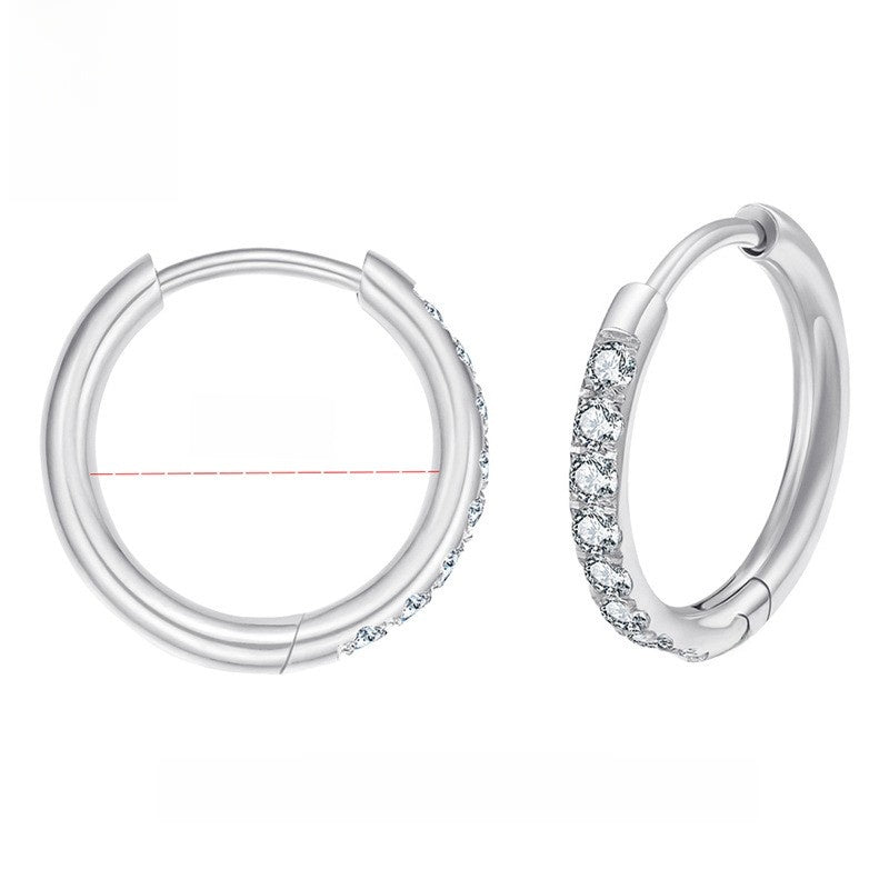 Stainless Steel Diamond-Set Round Coil Earrings Steel color 2.012mm one
