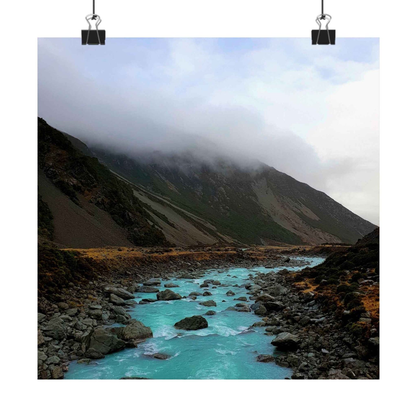Vibrant Flow of the Hooker River 10″ x 10″ Matte