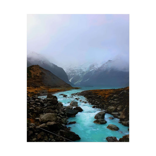 Mount Cook Glacial River Wall Art, NZ Hooker Valley Scenic Print 8″ x 10″ (Vertical) Matte