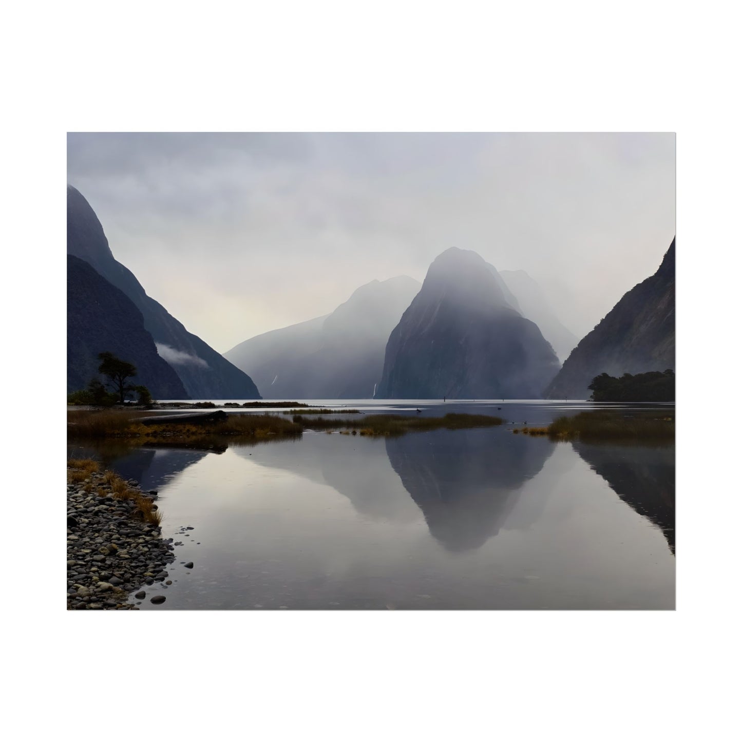 Misty Milford Sound New Zealand Landscape Photo Rolled Poster Wall Art 14″ x 11″ (Horizontal) Matte