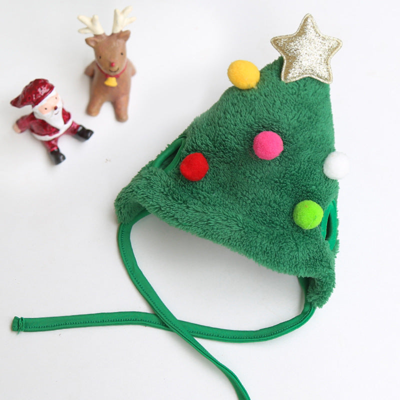 Christmas Pet Hat and Bib Green hat colorful ball S