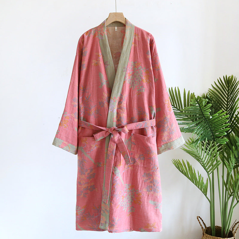 Women's Japanese Style Cotton Gauze Kimono Nightgown