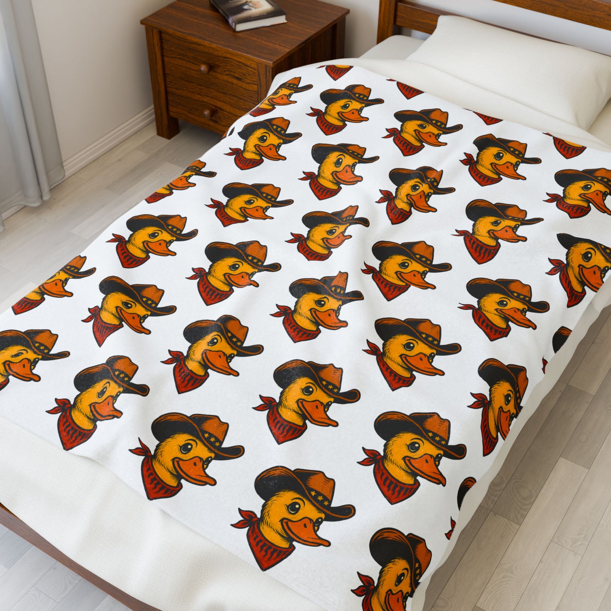 Whimsical Cowboy Duck Velveteen Plush Blanket