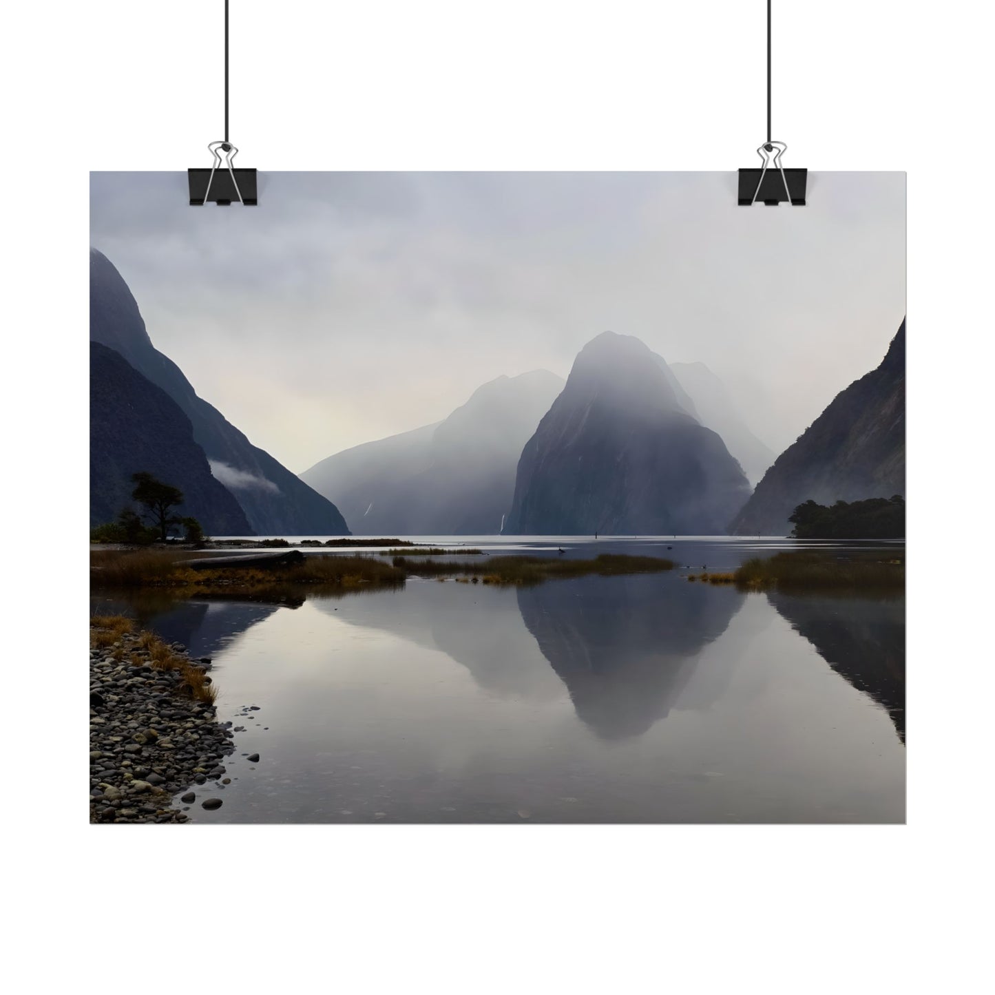 Misty Milford Sound New Zealand Landscape Photo Rolled Poster Wall Art
