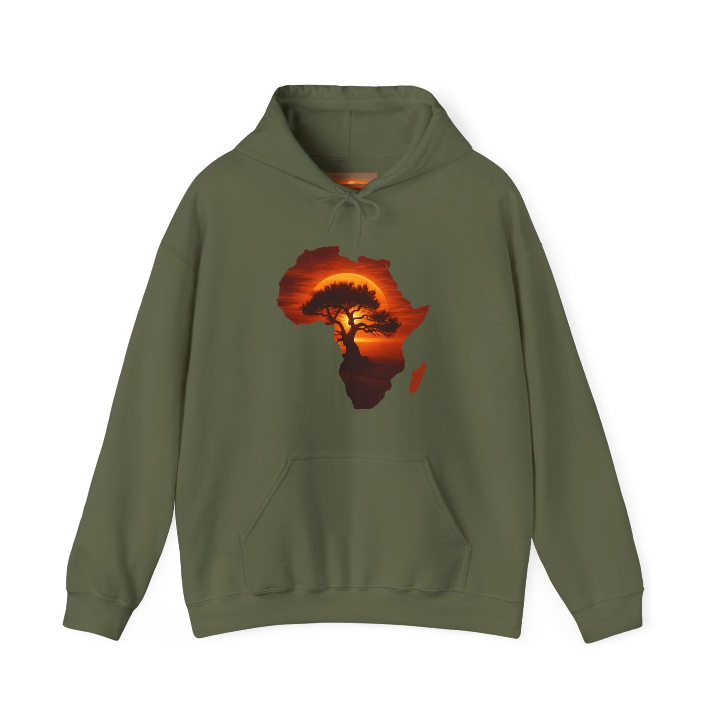Africa Map Sunset Hoodie Military Green