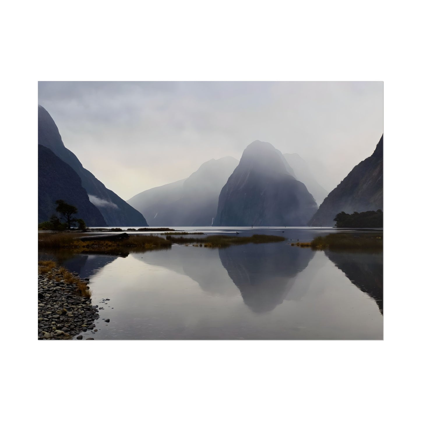 Misty Milford Sound New Zealand Landscape Photo Rolled Poster Wall Art 24″ x 18″ (Horizontal) Matte