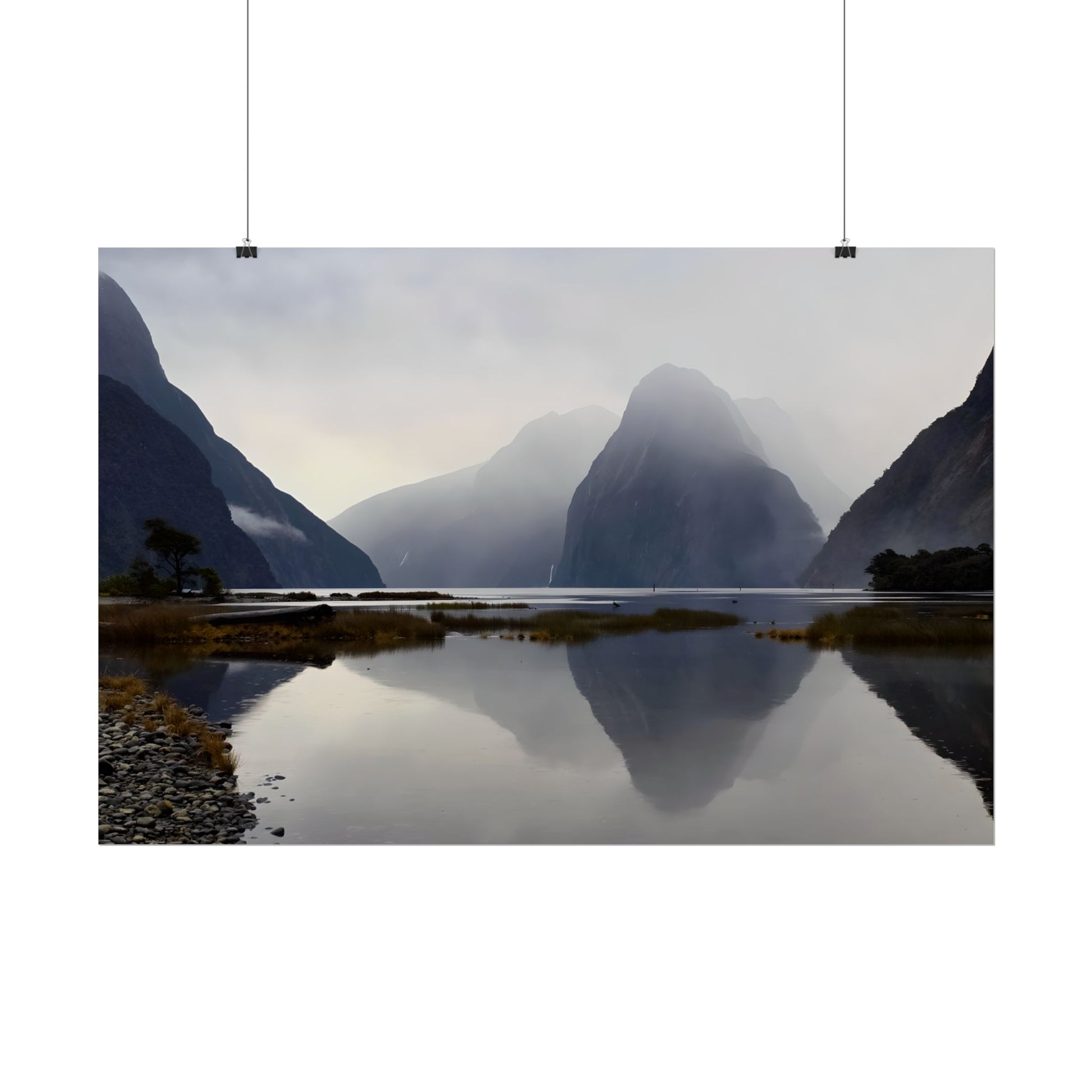 Misty Milford Sound New Zealand Landscape Photo Rolled Poster Wall Art