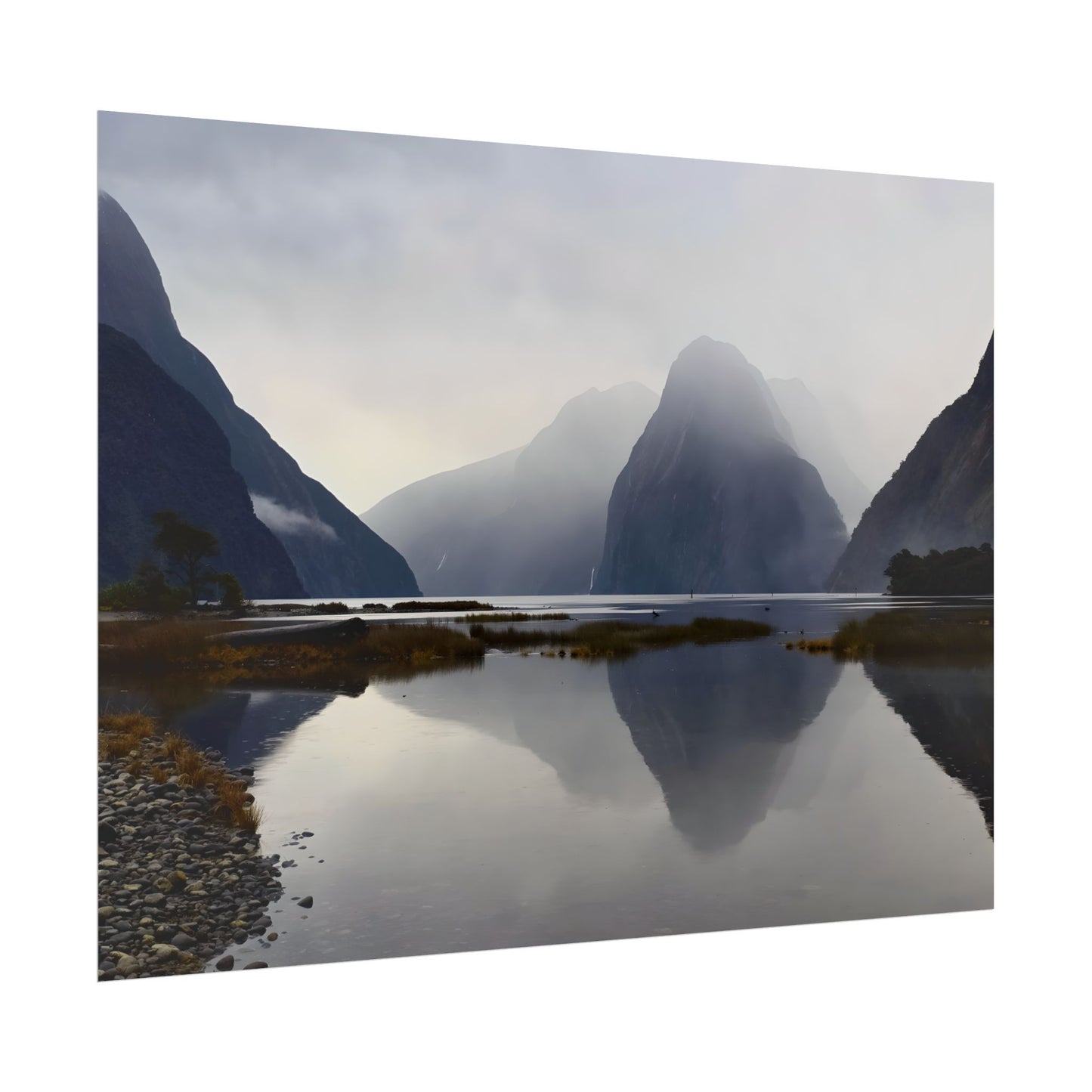 Misty Milford Sound New Zealand Landscape Photo Rolled Poster Wall Art