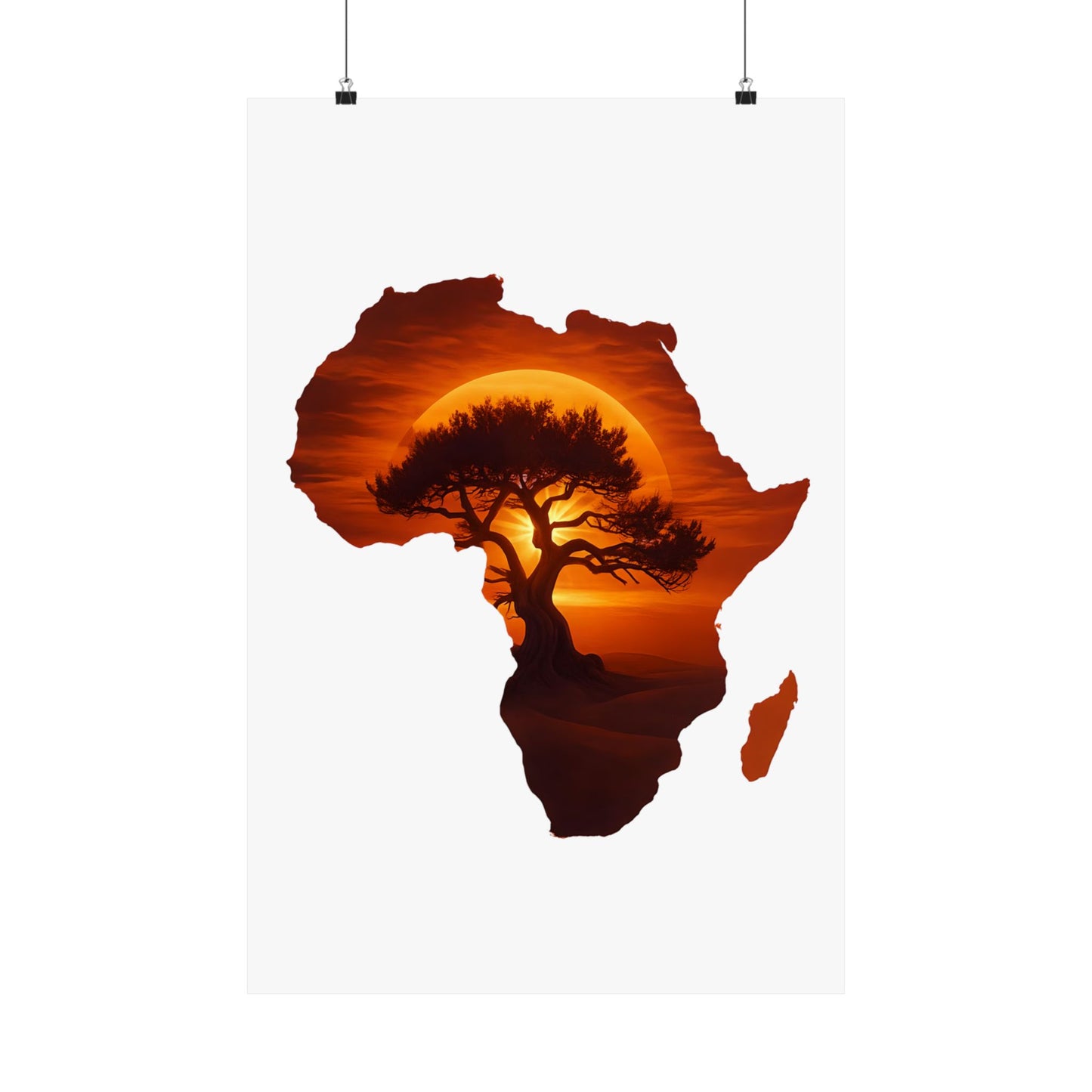 Unique Africa Map Sunset Poster 20″ x 30″ Matte
