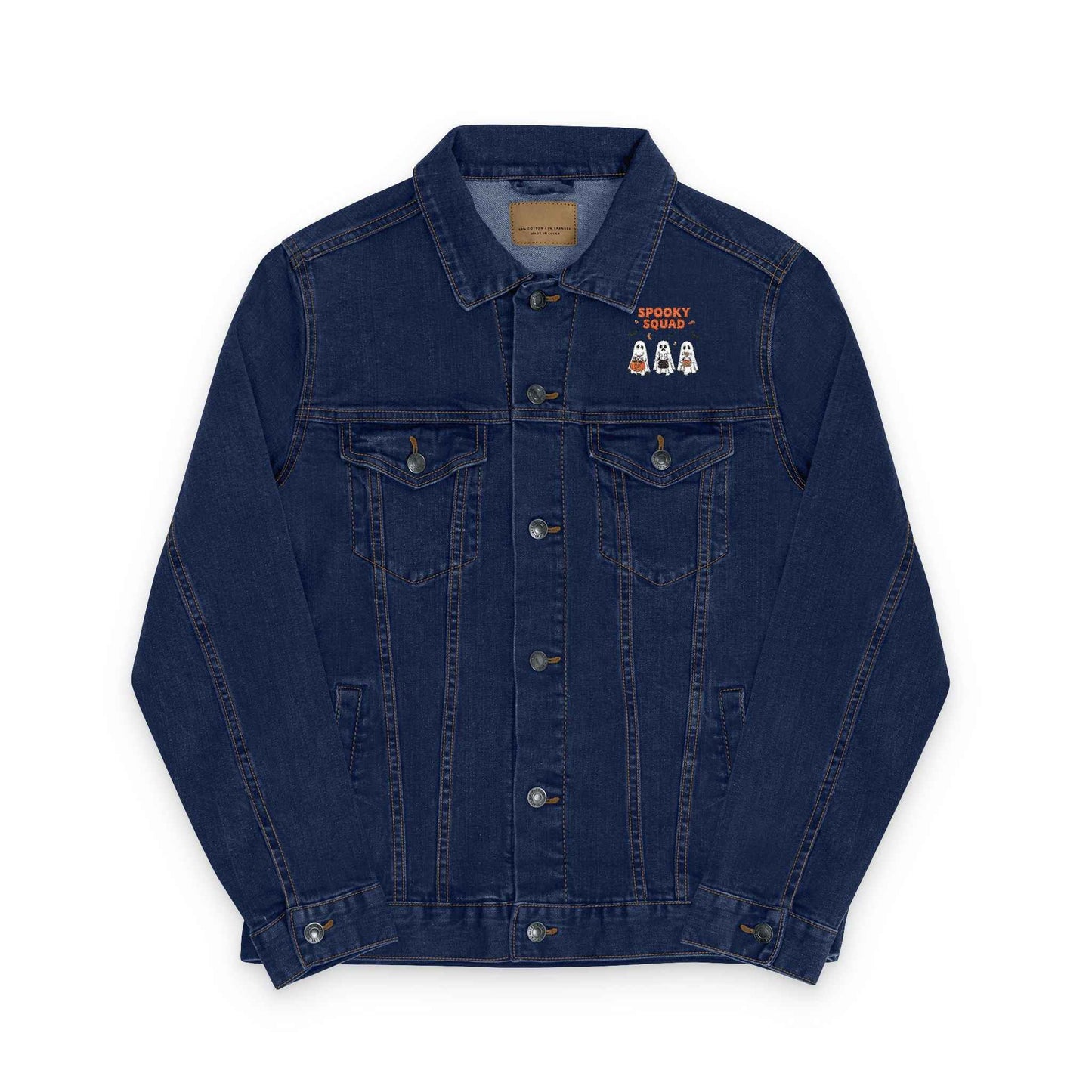 Denim Jacket for Halloween with Spooky Squad Ghost Embroidery Classic Denim