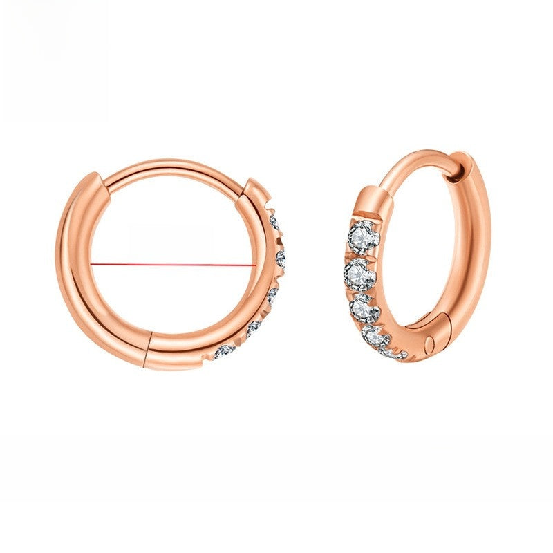 Stainless Steel Diamond-Set Round Coil Earrings Rose gold 2.08mm one