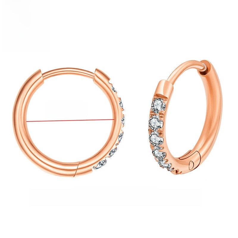 Stainless Steel Diamond-Set Round Coil Earrings Rose gold 2.010mm one