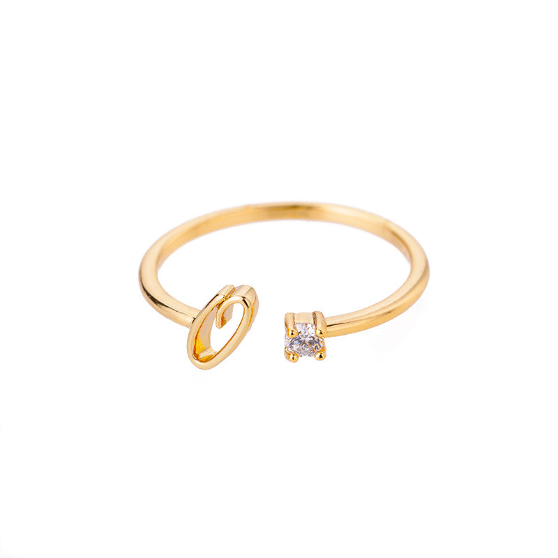 26 Letter Creative Finger Ring O Gold