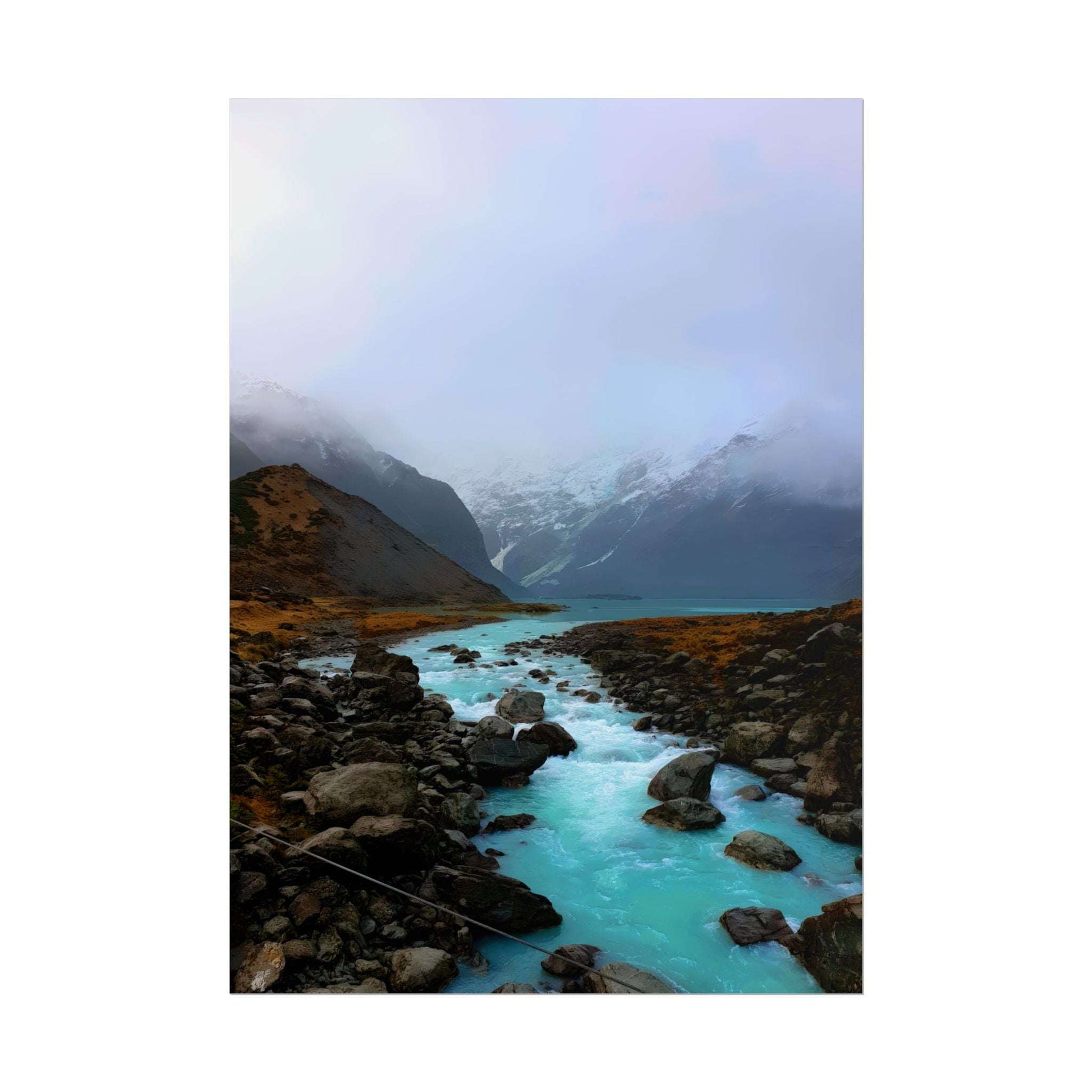 Mount Cook Glacial River Wall Art, NZ Hooker Valley Scenic Print