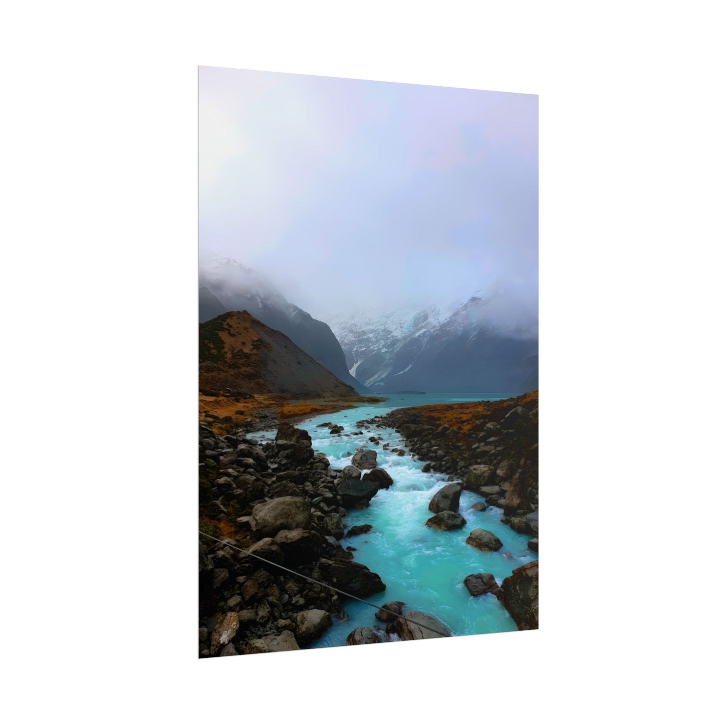 Mount Cook Glacial River Wall Art, NZ Hooker Valley Scenic Print