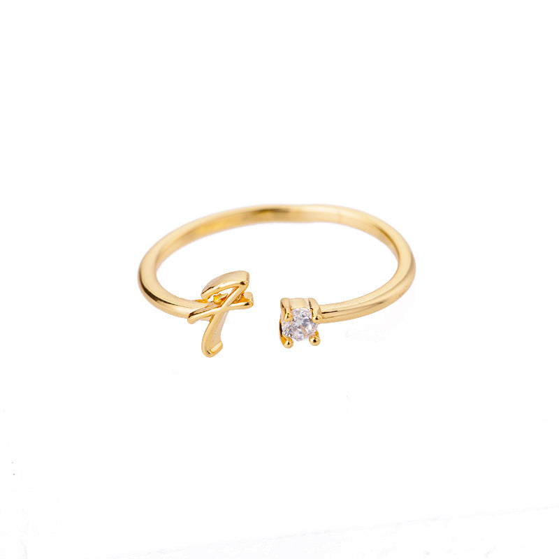 26 Letter Creative Finger Ring F Gold