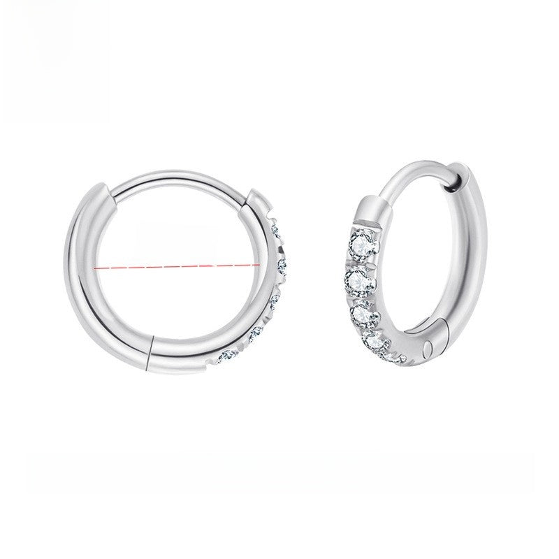 Stainless Steel Diamond-Set Round Coil Earrings Steel color 2.08mm one