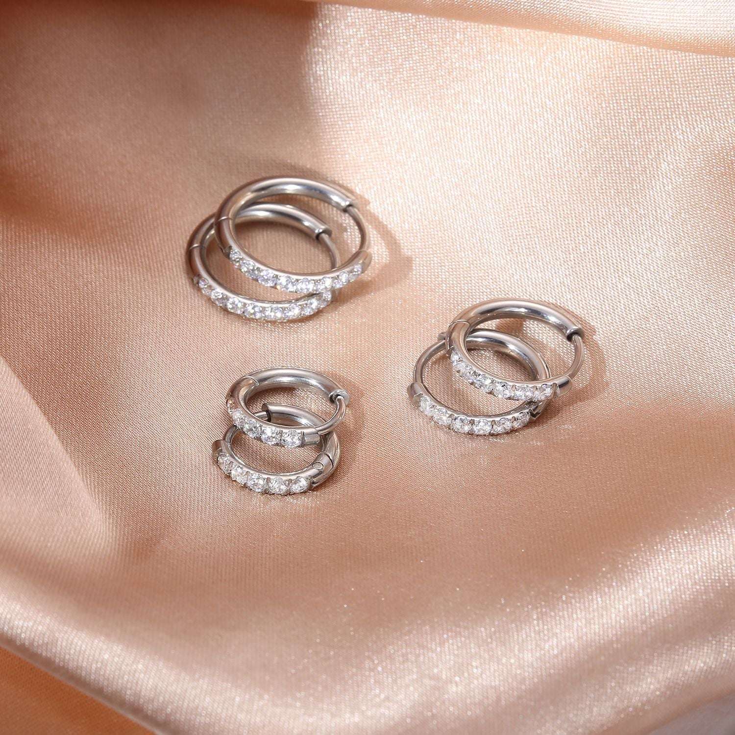 Stainless Steel Diamond-Set Round Coil Earrings
