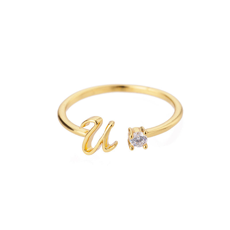 26 Letter Creative Finger Ring U Gold