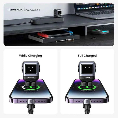 Ugreen Charger - Sleek Robot Design with Dual USB-C Ports for PD 3.0 Fast Charging, Compatible with iPhone 16/15/14 Pro, MacBooks, Laptops, and Tablets