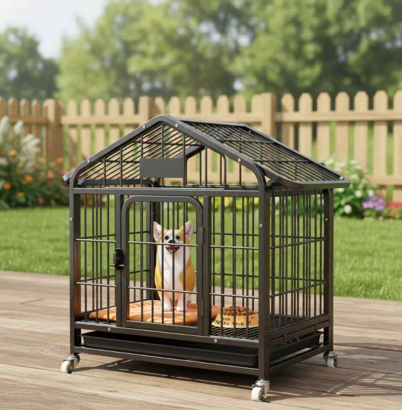 60cm Medium Dog Crate Dog Kennel Dog Kennel Heavy Duty Metal Tube Black