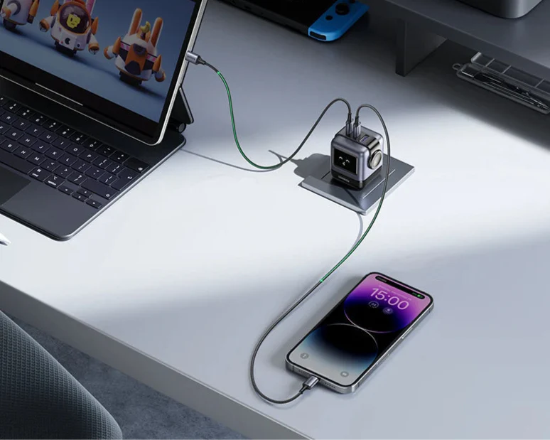 Ugreen Charger - Sleek Robot Design with Dual USB-C Ports for PD 3.0 Fast Charging, Compatible with iPhone 16/15/14 Pro, MacBooks, Laptops, and Tablets