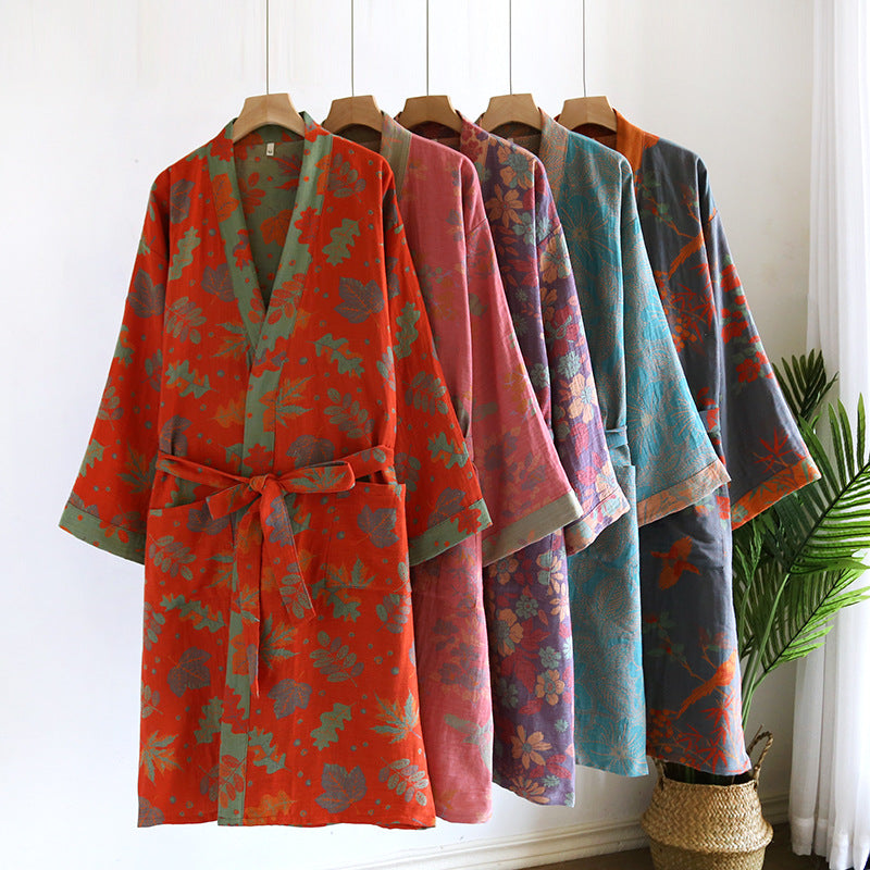 Women's Japanese Style Cotton Gauze Kimono Nightgown
