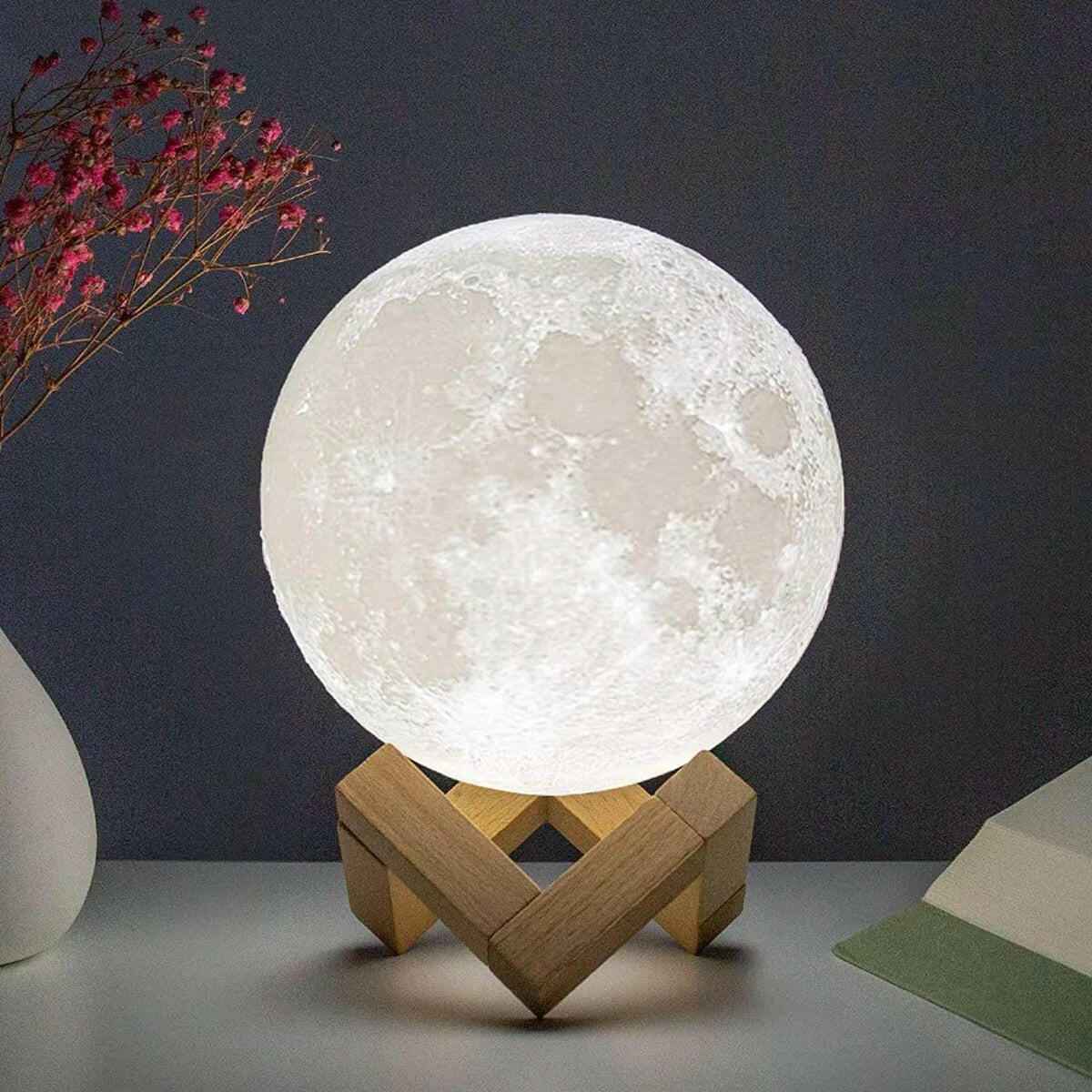 Moon Lamp with Stand - Battery Operated Starry Night Light for Bedroom Decor, Ideal Gift for Kids and Christmas White