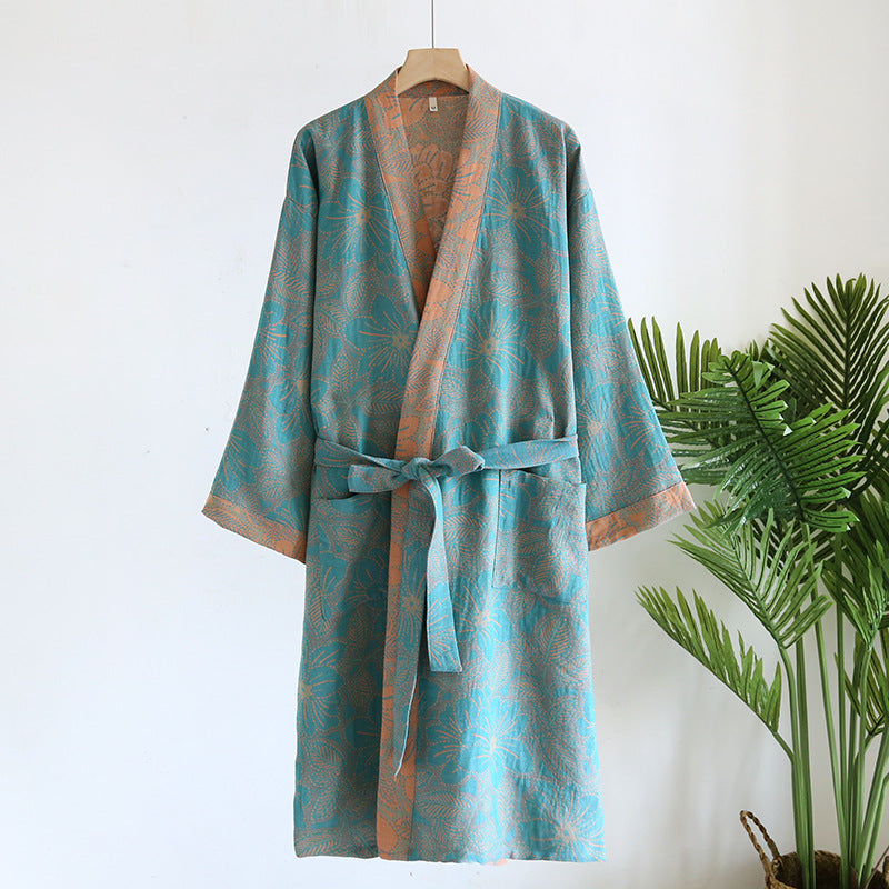 Women's Japanese Style Cotton Gauze Kimono Nightgown