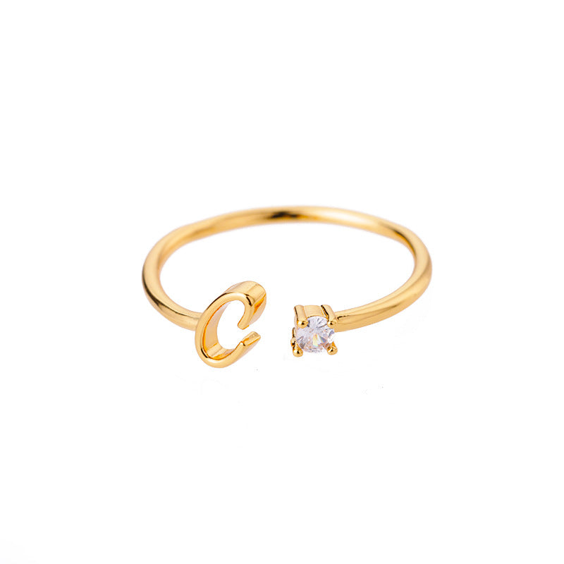 26 Letter Creative Finger Ring C Gold