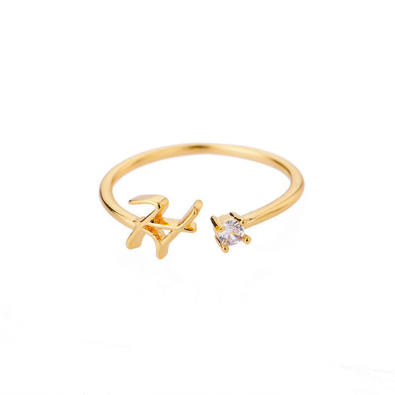 26 Letter Creative Finger Ring H Gold