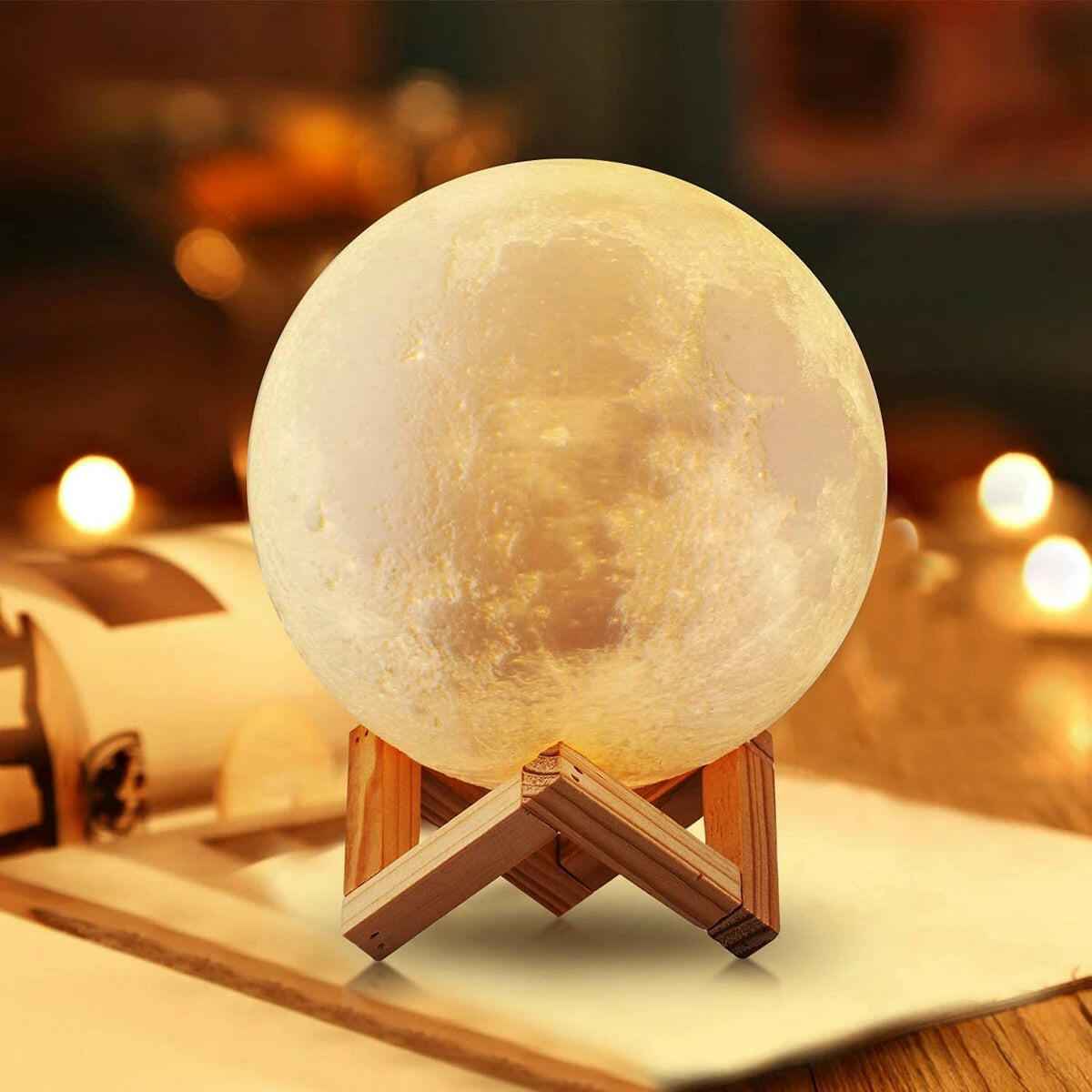 Moon Lamp with Stand - Battery Operated Starry Night Light for Bedroom Decor, Ideal Gift for Kids and Christmas