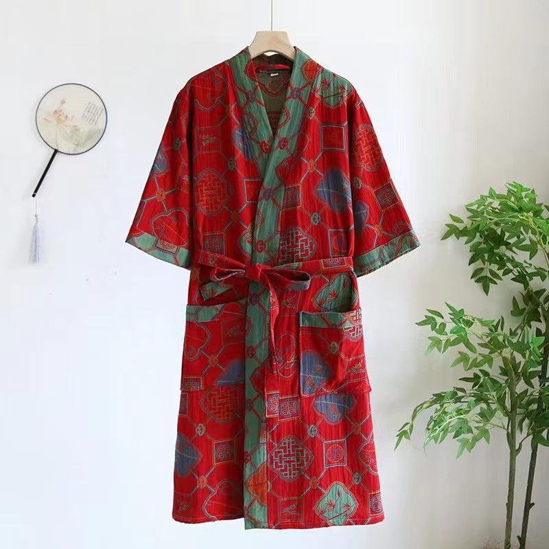 Women's Japanese Style Cotton Gauze Kimono Nightgown