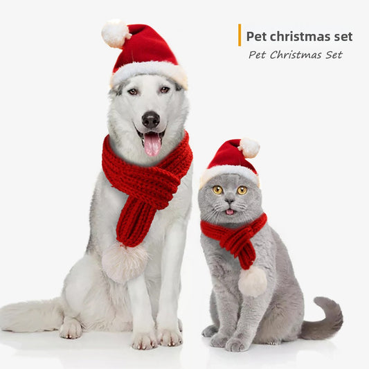 Creative Pet Christmas Hat and Scarf Set for Festive Holiday Style