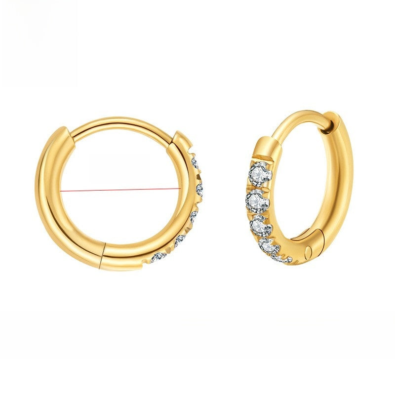 Stainless Steel Diamond-Set Round Coil Earrings Gold 2.08mm one