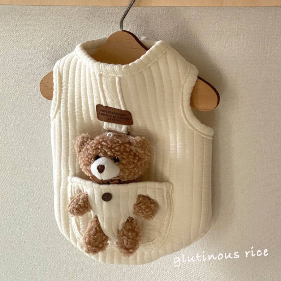 Cute Dog Outfit 3D Doll Pocket White XS