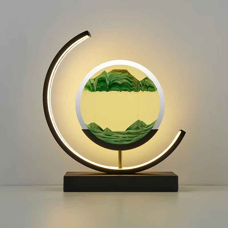 YORYZENG LED Quicksand Art Hourglass Lamp Black Base-Green