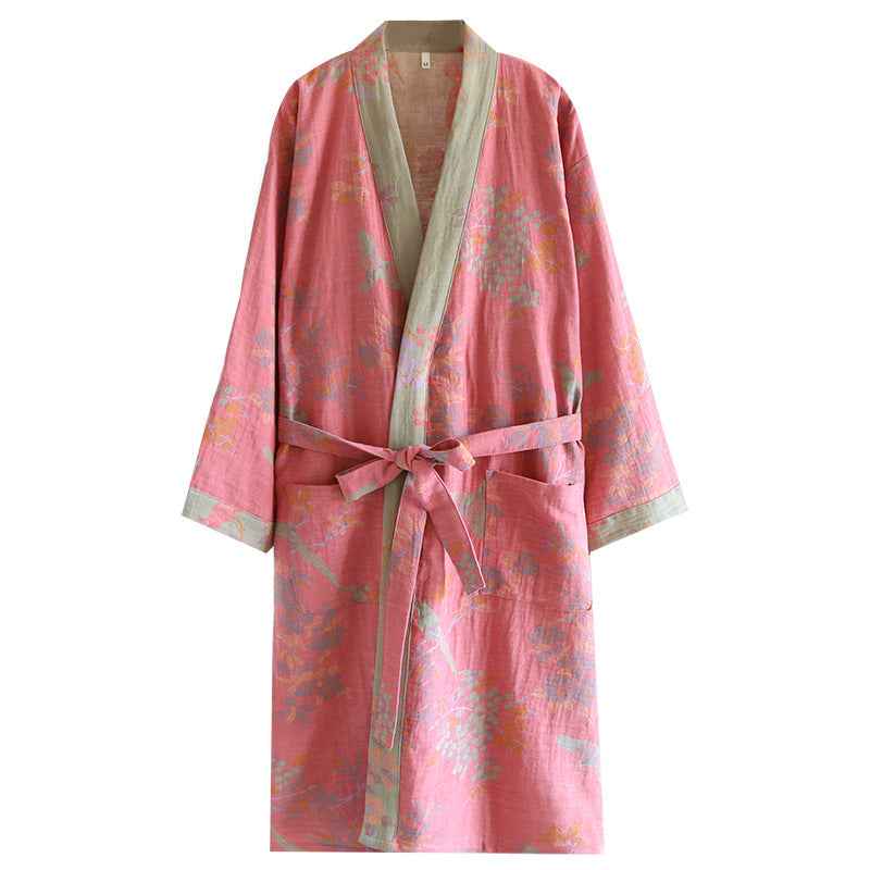 Women's Japanese Style Cotton Gauze Kimono Nightgown