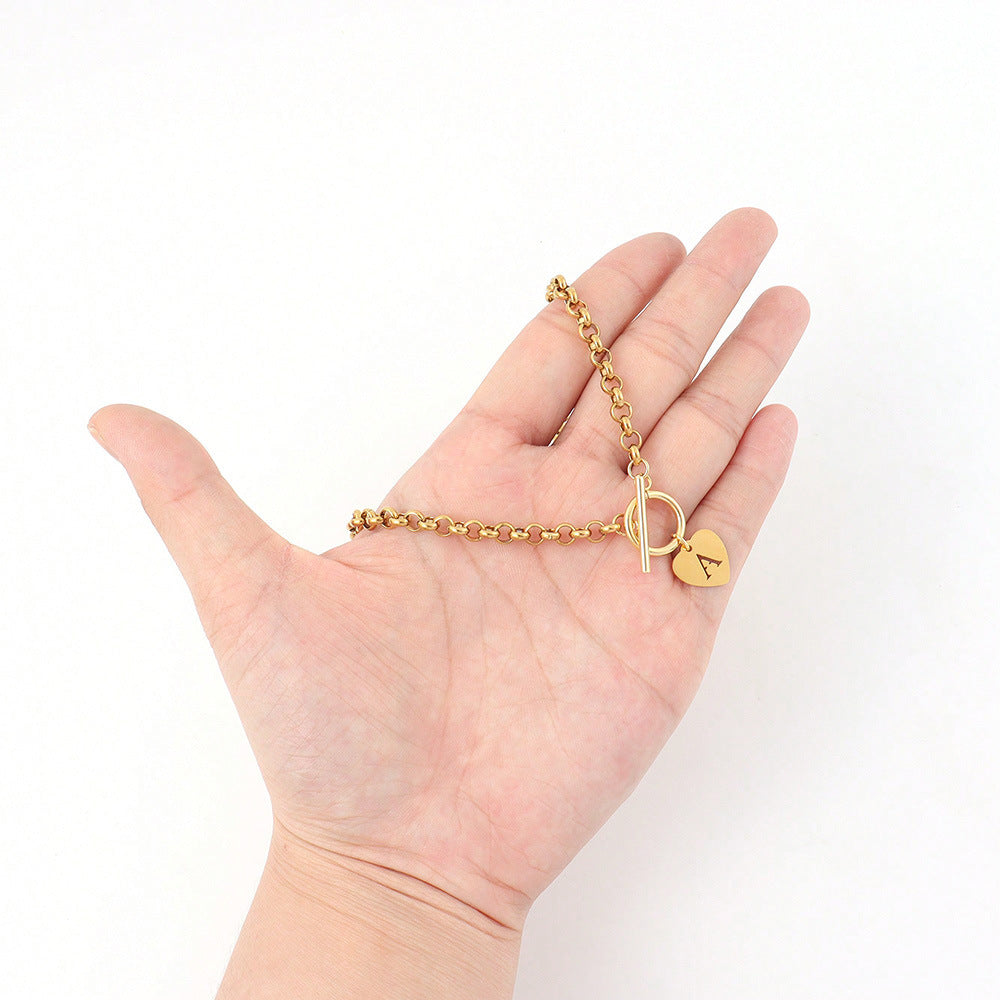 Letter Necklace with Heart-Shaped Stainless Steel Pendant