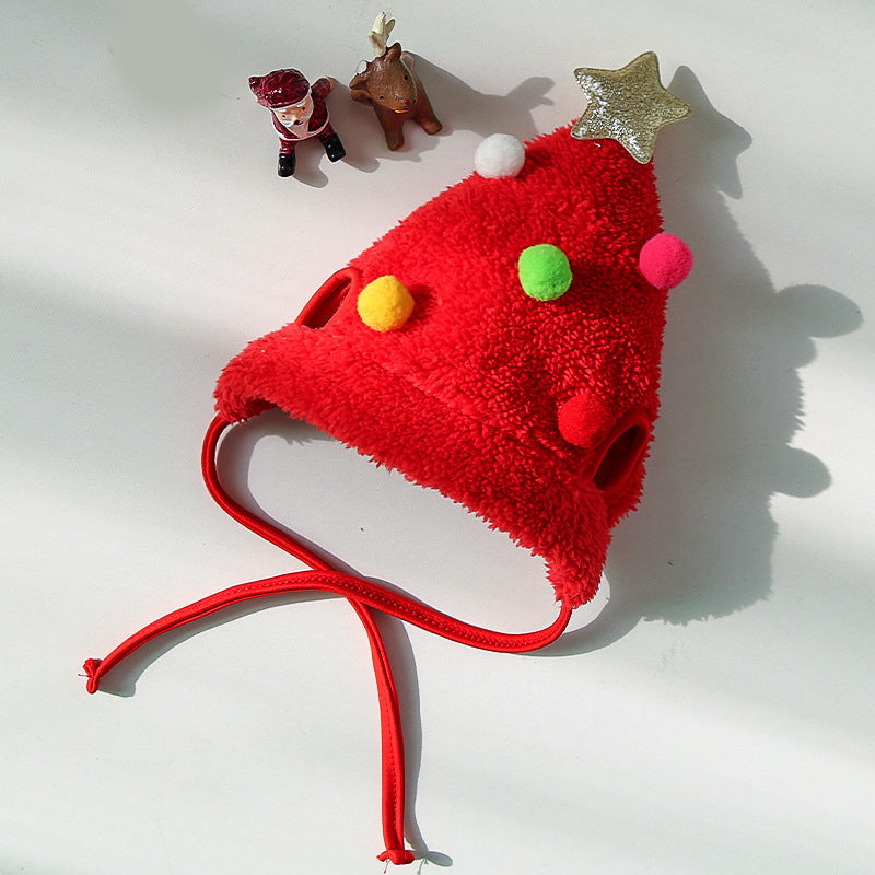 Christmas Pet Hat and Bib Red hat colorful ball L